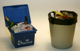 miniature recycling bin and trash can for dollhouse