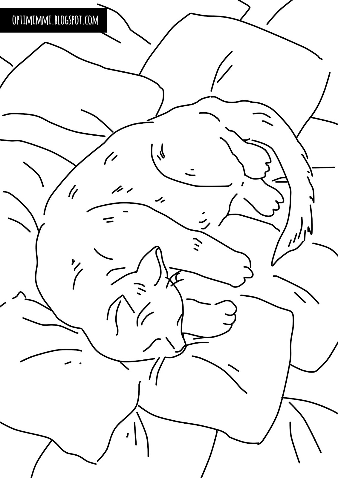 Download A sleeping cat (a coloring page) / Nukkuva kissa (värityskuva)