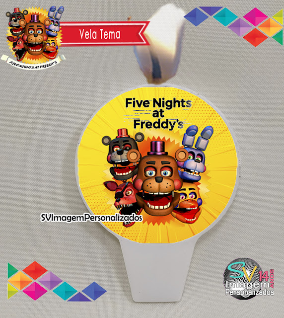 dicas e ideias para decoração de festa personalizados Fnaf Five Nights at Freddy's  vela para bolo tema