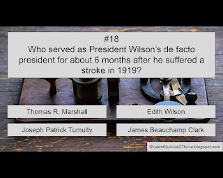 Who served as President Wilson’s de facto president for about 6 months after he suffered a stroke in 1919? Answer choices include: Thomas R. Marshall, Edith Wilson, Joseph Patrick Tumulty, James Beauchamp Clark