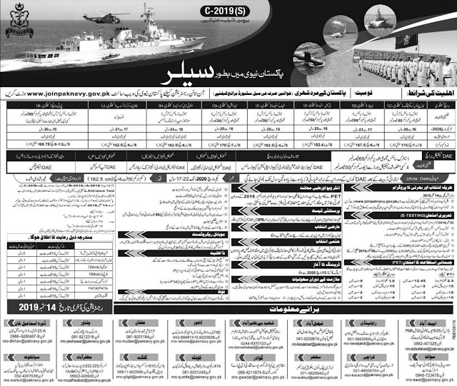Join Pakistan Navy as Sailor (S) Batch C-2019/green jobs and news