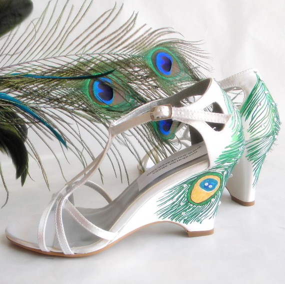 Norakaren Wedge Bridal Shoes Peacock Feathers