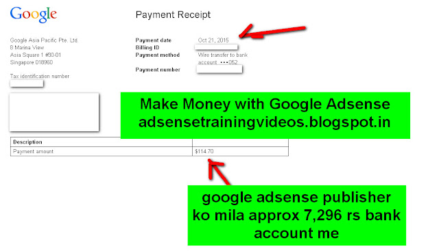 Mere Google Adsense training DVD customer ko mila 7296 rupess ka payment Google Adsense se-see Google adsense payment receipt