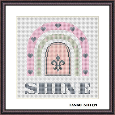 Boho rainbow SHINE nursery cross stitch pattern