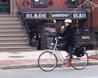 Lady biking in boots, Boston