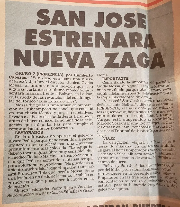 Nota de 1992: SAN JOSE ESTRENARA NUEVA ZAGA