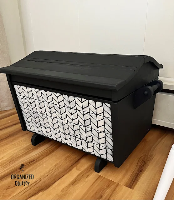Photo of upcycled Goodwill Storage/Blanket Chest with paint and stencils.