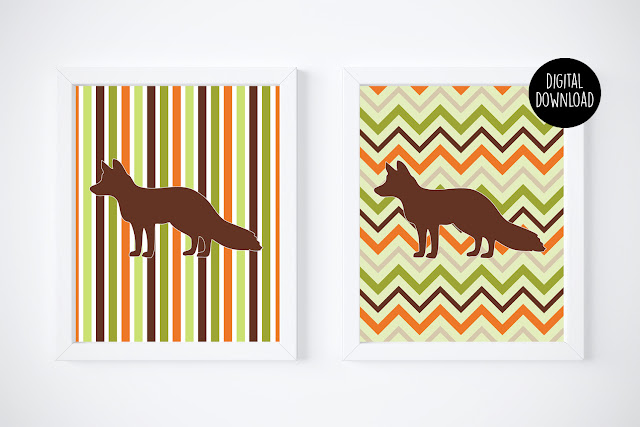 fox fall chevron printables digital download // 8x10 // printable wall decor