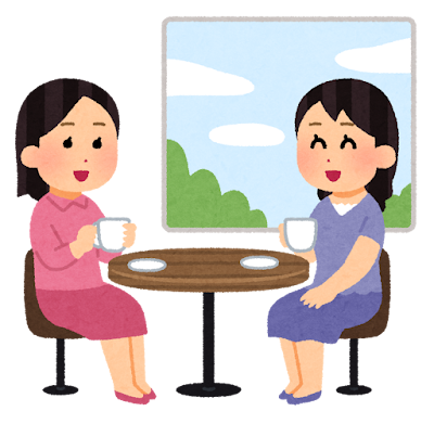 喫茶店で話す人達のイラスト（女性）