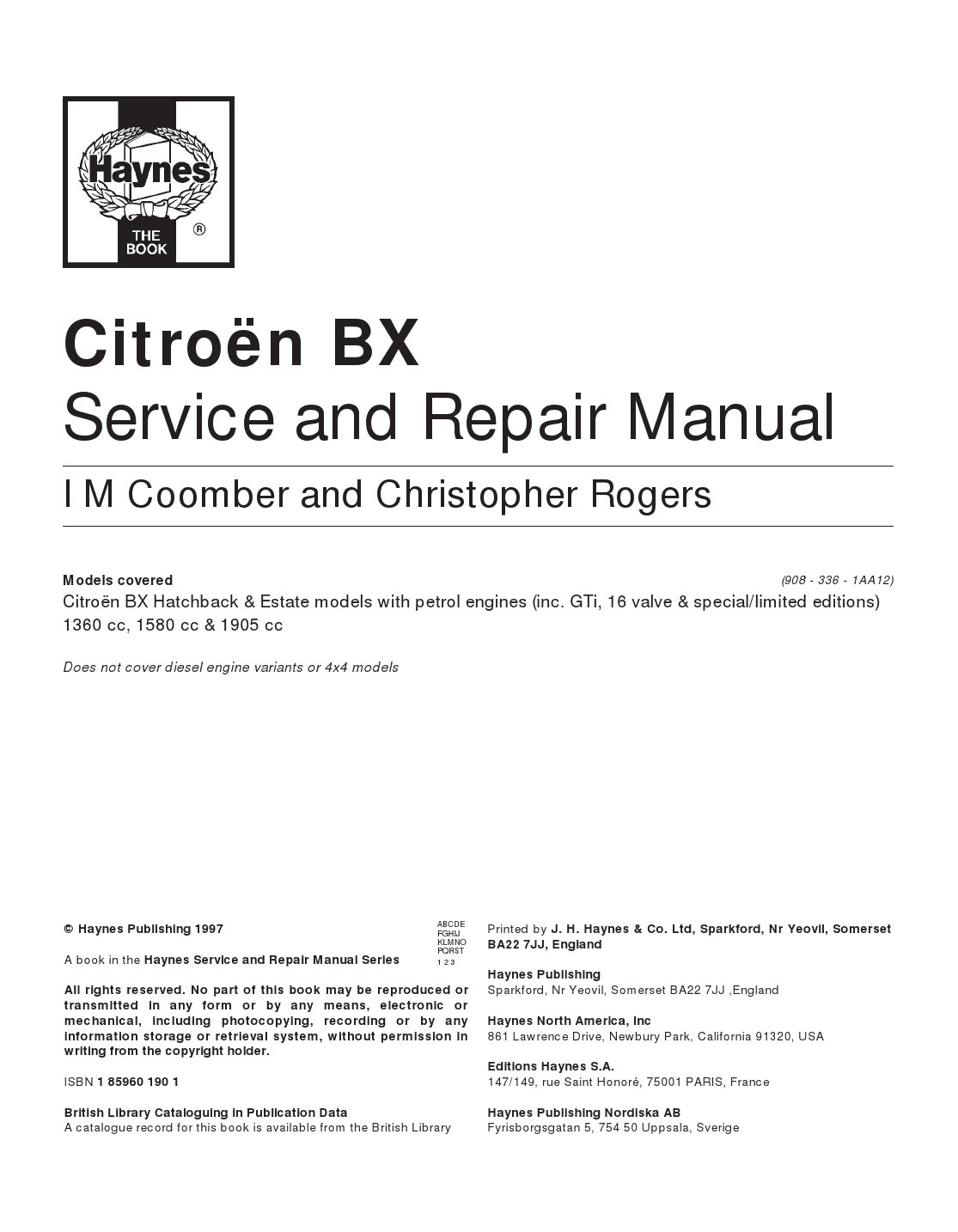 Citroen Manuals: Free Citroën BX Service and Repair Manual PDF