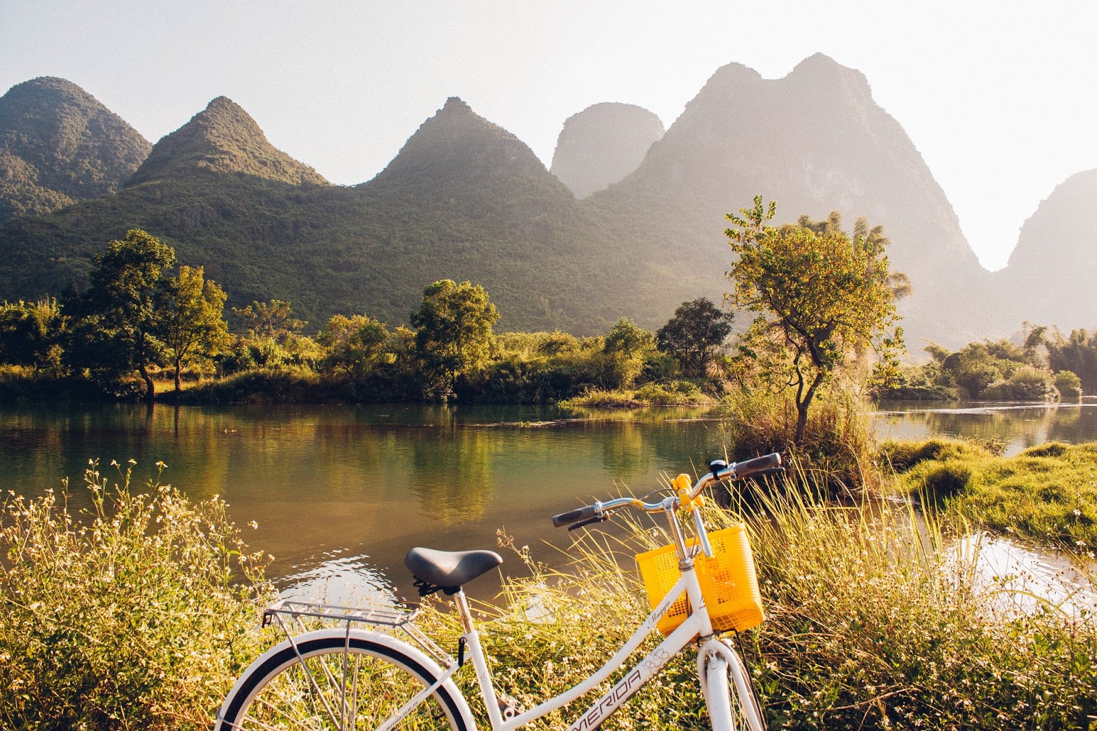 Landscape Nature Mountains and River on Sunny Day 