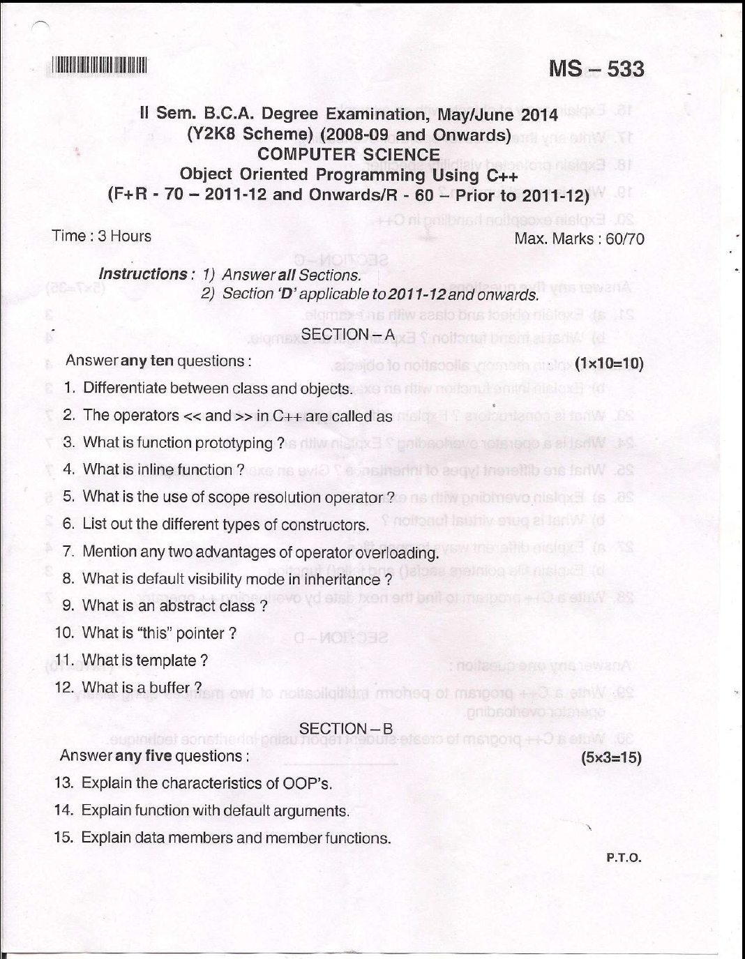 Bangalore University b.c.a. Computer Science Object Oriented ...