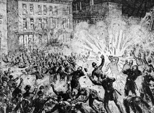 Ilustración contemporánea de la bomba de Haymarket