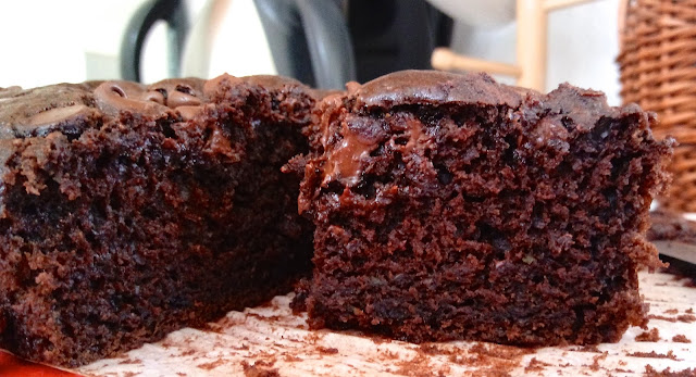 Chocolate Squash Banana Snack Cake baked and sliced