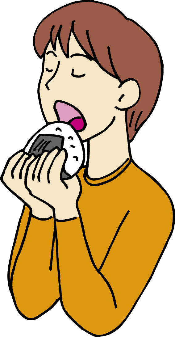日々のイラスト お握りを食べる女性と食べ終わり舌なめずりする女性のイラスト 日々のイラスト お握りを食べる女性と食べ終わり舌なめずりする女性のイラスト