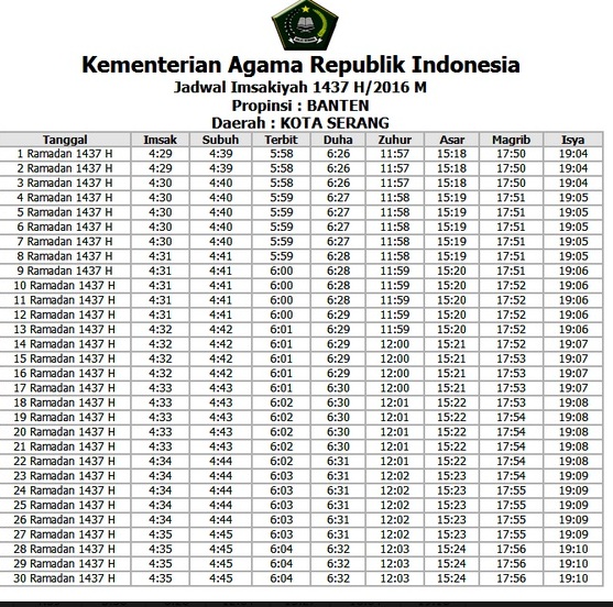 JADWAL TERBARU PUASA RAMADHAN 1437 H /2016 H  VISIUNIVERSAL