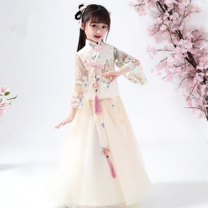 Hanfu cho trẻ em Phong cách Trung Quốc Kiểu Phù hợp với mùa xuân và hè Sườn xám cổ của Trang phục yếm Cô gái nhỏ