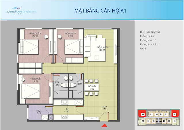 Căn hộ A1 diện tích 106,9 m Xuân Phương