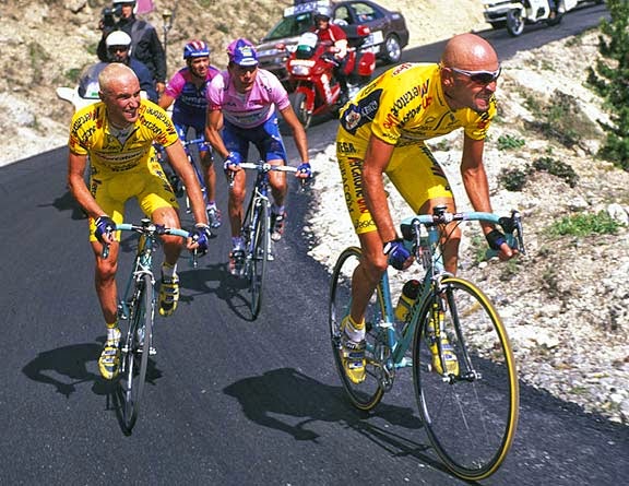 Stefano Garzelli working for team mate Marco Pantani at the Giro d'Italia