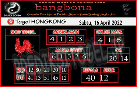 Prediksi Bangbona HK Sabtu 16 April 2022