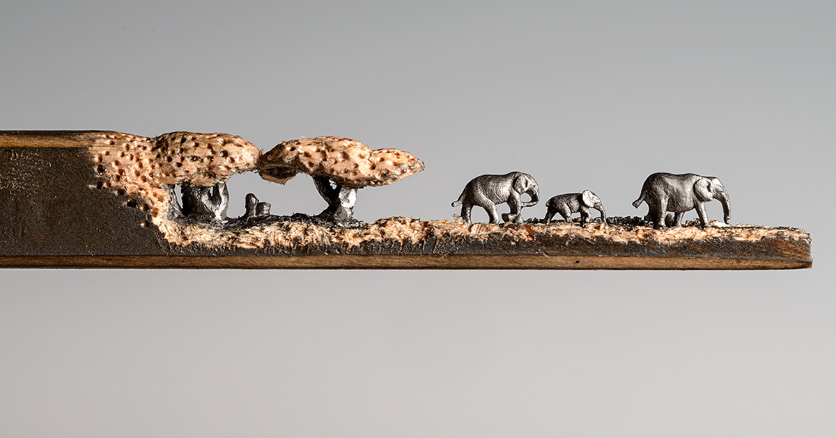 I Carved A Family Of Elephants Into A Pencil