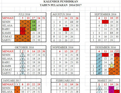 Kalender Pendidikan (Kaldik) Tahun Pelajaran 2016/2017
