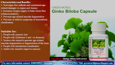 Green World Ginkgo Biloba Capsule contains high levels of flavonoids and terpenoids, which are compounds known for their strong antioxidant effects