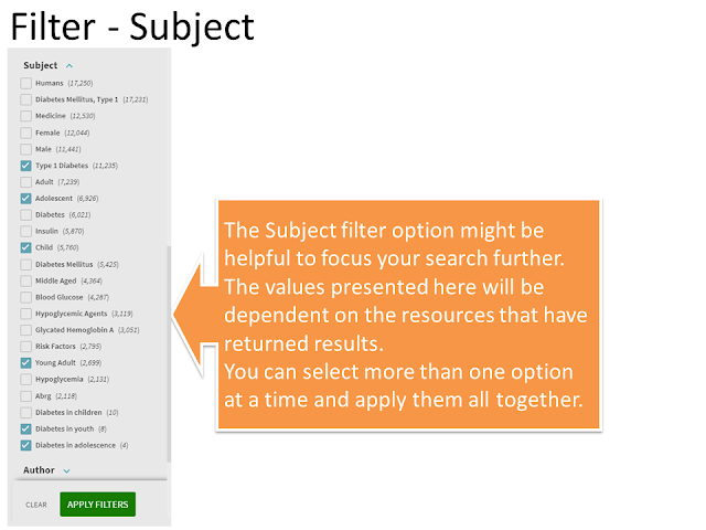 View of the Subject terms presented for this set of results, with my selections ticked