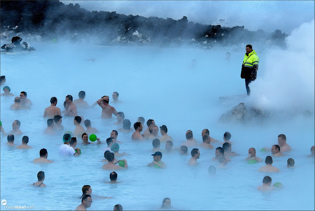 Crowds in the fumes of Blue Lagoon, Iceland
