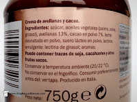 Ingredientes de la crema de avellanas y cacao Choco Nussa (tipo Nutella) de Lidl.