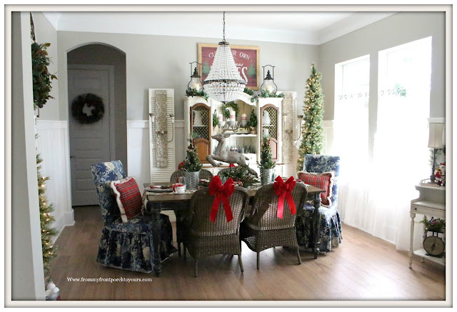 French Country Farmhouse Christmas Dining Room-Mia Pottery Barn Chandelier-From My Front Porch To Yours