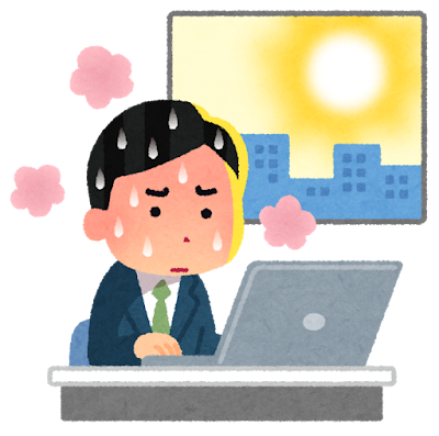 暑い会社で働く人のイラスト（男性）