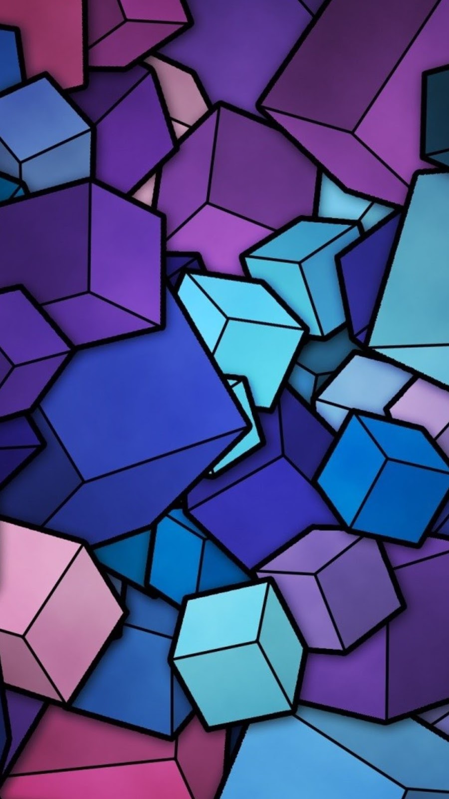 Wallpaper Android 3D Colorful Kotak Ungu Dan Biru