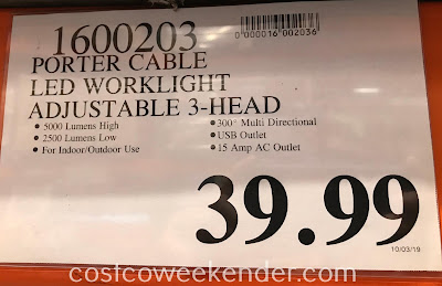 Deal for the Porter Cable Portable Corded LED Work Light at Costco