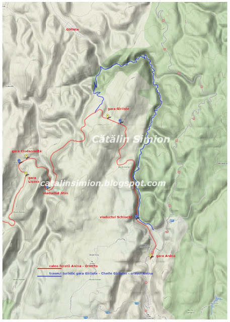 Harta Cheile Girlistei - calea ferata Anina - Oravita