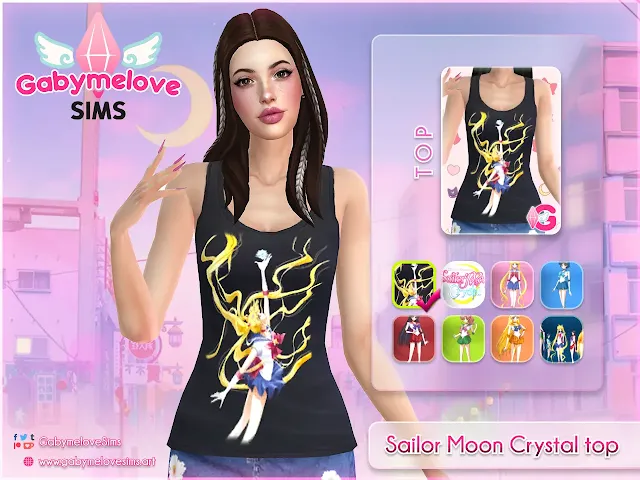 Sims 4 CC | Clothing: Sailor Moon Crystal Tops | Gabymelove Sims | custom content, contenido personalizado, mod, cas, cus, create a sim, crear un sim, ropa, cloth, clothing, marinero, luna, magical, girls, animé, manga, usagi, tkusino, serena, bunny, serenity, top, tank, camiseta, t-shirt, woman, women, female, mujer, femenino, maxis match