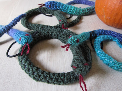 crochet, snakes, Medusa, hairbands, Halloween