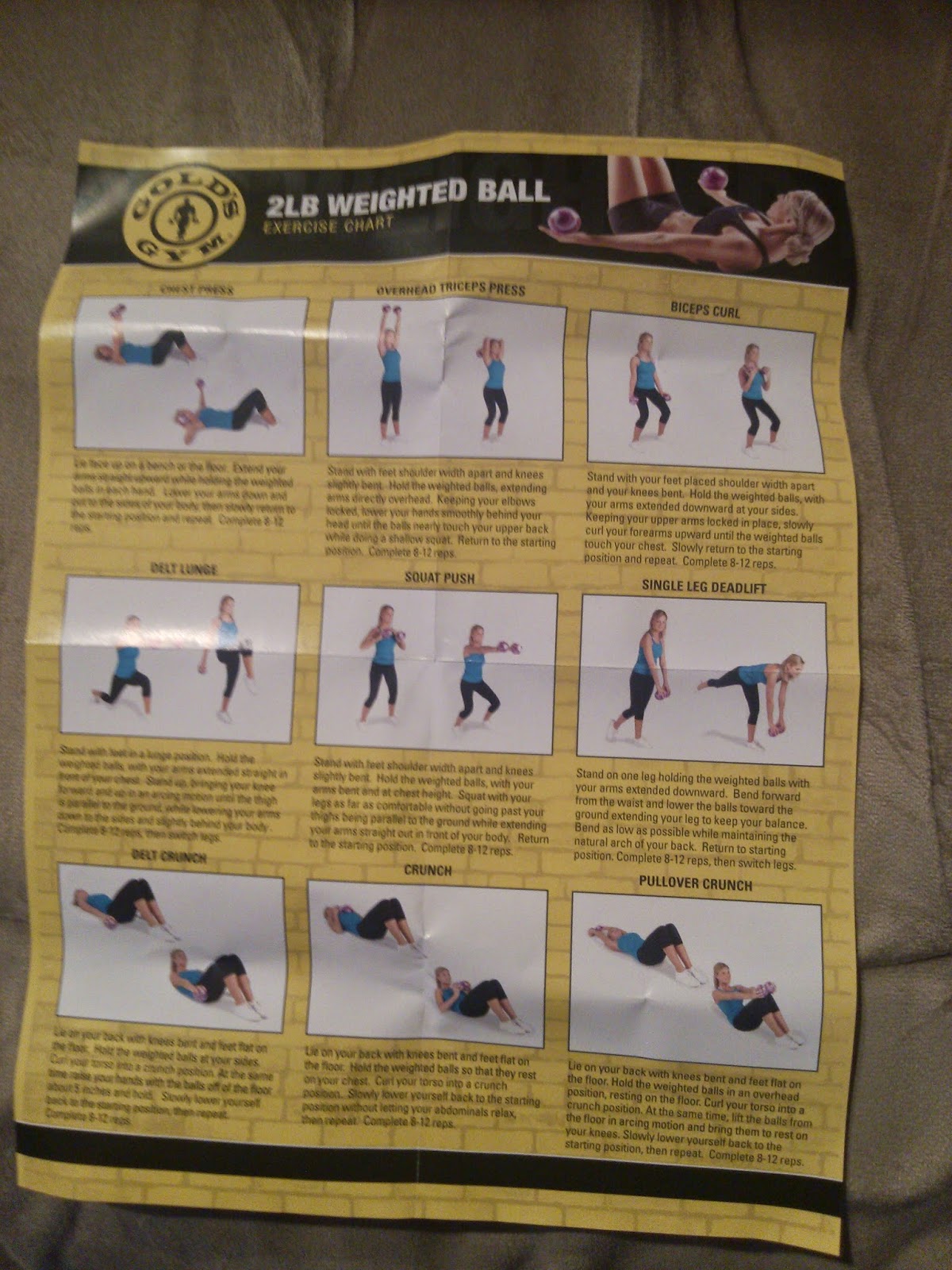 Trapped in a Fat Chick: Gold's Gym 2lb Weighted Balls and Exercise Chart