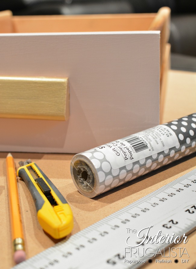 Vintage Student Desk Lining Drawers With Wrapping Paper