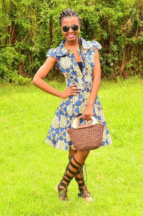 Wearing Knee High Gladiator Sandals With a Stylish Ankara Dress