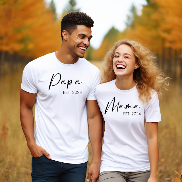 Mama Est. 2024 und Papa Est. 2024 T-Shirts