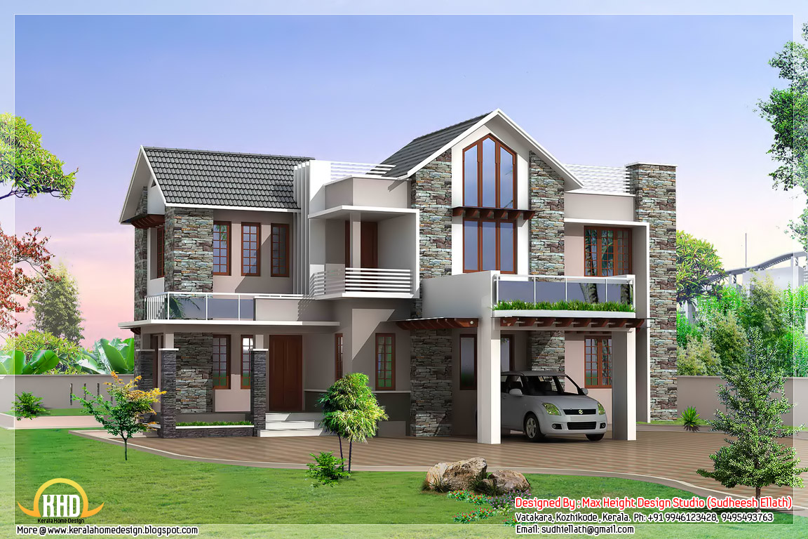 3 beautiful  modern  home  elevations Kerala House  Design Idea