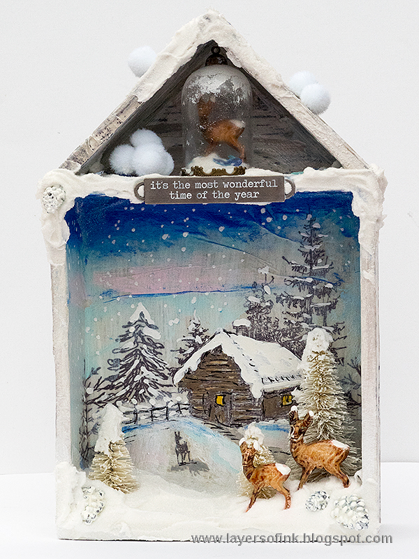 Layers of ink - Deer Winter Shadow Box Tutorial by Anna-Karin with Tim Holtz idea-ology embellishments.