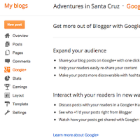 New “Google+” tab in the Blogger dashboard