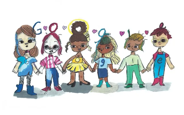 The five finalists of the Doodle for Google 2023 contest with their artworks
