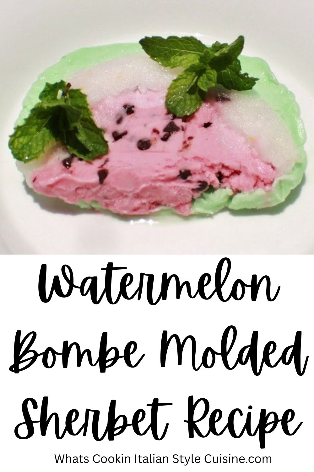 Watermelon Bombe Molded Sherbet Recipe pin for later a bowl of layered sherbet to resemble watermelon when sliced