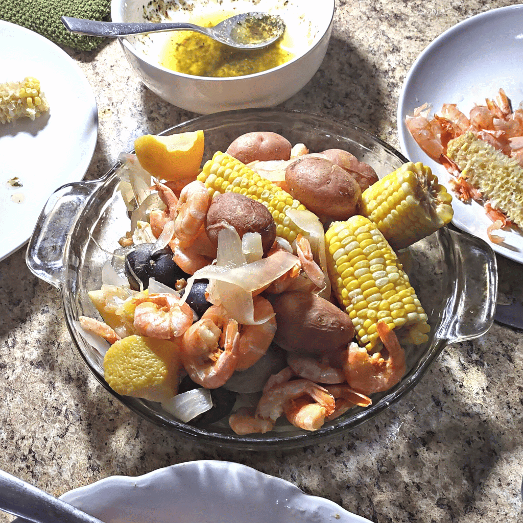 An excellent and easy to make shrimp boil with a special seasoned butter dip