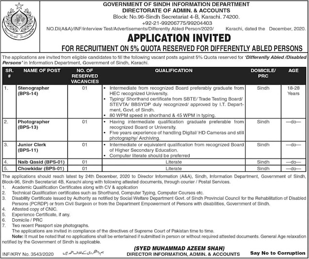 Latest Sindh Government December Jobs 2020