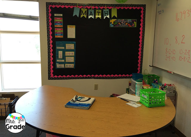 Small group area with math focus wall