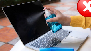 Wrong-way-to-clean-monitor-screen-with-spray